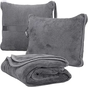 Manta de viaje empaquetable de una pieza con cremallera y juego de almohada, manta de avión de viaje