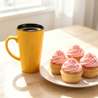 Mug à latte en grès de 480 ml (17 oz) – Extérieur jaune vif, intérieur noir – Grande capacité – Idéal pour l'impression de logo personnalisé