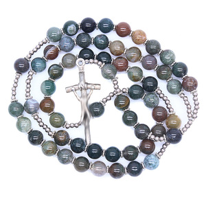 Collier en perles d'agate indienne, bijoux religieux unisexes, chapelet en pierre naturelle pour cérémonies RN-379 - Product Image 1