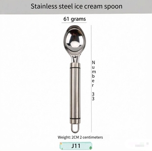 Cuchara de acero inoxidable para helado con mango de madera, cuchara metálica antiadherente para helado, gelato, sorbete y frutas, para uso doméstico. - Product Image 6