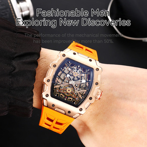Nuovo Orologio Meccanico Scheletrato in Acciaio Inossidabile Placcato Oro Rosa 3ATM con Cinturino Arancione e Vetro Zaffiro - Product Image 3