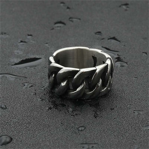 Men's <b>Titanium</b> Steel <b>Chain</b> Ring Hollow Geometric Design Silver Color Gift Jewelry 260115 - Product Image 3