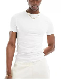 Vêtements décontractés pour hommes T-shirt slim à col rond en coton doux et extensible en blanc - Product Image 4