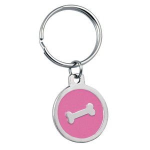 Portachiavi con Ciondolo a Osso Rosa 32 mm, Accessorio in Metallo Stile Dog Tag - Product Image 1