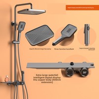 Ensemble de robinetterie de douche en laiton chromé noir, affichage numérique, mural, monocommande, valve en céramique, jet de pluie carré, massage doux, pour hôtel