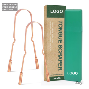 Pengikis lidah tembaga Logo kustom 2 pak, dengan sarung perjalanan untuk nafas lebih segar, kesehatan mulut lebih baik dan penyamar rasa - Product Image 1