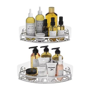 <span class=keywords><strong>ANA</strong></span> Étagère de rangement triangulaire murale à 2 niveaux auto-adhésive, ensemble de paniers de douche d'angle pour salle de bain et cuisine - Product Image 3