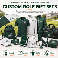 Kit de regalo promocional de club de golf personalizado con logotipo, camiseta polo, gorra, toalla, guante, botella, bolsa para promociones y souvenirs.