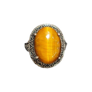 Bague quotidienne pour femme en or avec pierre ovale œil de tigre, bijou tendance en or avec pierre précieuse, alliance de mariage - Grande Vente - Product Image 2