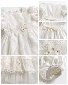 ชุดราตรีผ้าซาตินลูกไม้สีขาวหรูหราพร้อมลายดอกไม้ที่เอวสำหรับงานแต่งงาน - Product Image 5
