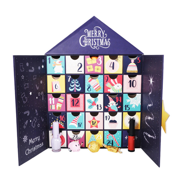 Custom Vintage House Shaped Toys 25 Days Large Advent Calendar Packaging Surprise Box Calendar Advent Boxes with Drawer