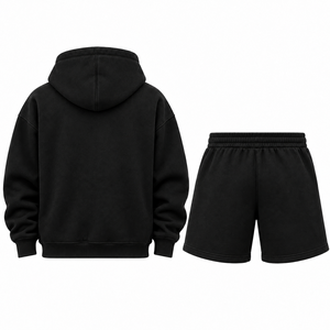 Conjunto de Sudadera con Capucha y Pantalones Cortos Bordados Personalizados para Hombre, Negro, Felpa Francesa, Ropa Casual de Otoño, Diseño de Logotipo Frontal, Algodón/Poliéster - Product Image 2