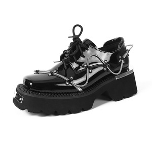 Bottes de cheville à talons épais britanniques pour femmes Bottes britanniques Rock Fancy Square Toe Lace-up Ankle Short <span class=keywords><strong>Femme</strong></span> Botas Footwear Shoes - Product Image 1
