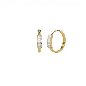 Boucles d'oreilles créoles de luxe plaquées or 18 carats avec diamants taille baguette, élégantes, pour mariée, cadeau de mariage, bijoux fins pour femme - Product Image 1