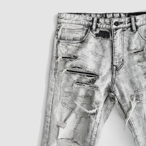 Jeans de Diseñador Personalizados para <span class=keywords><strong>Hombre</strong></span>, Lavado a Mano con Efecto Desgastado, Bolsillos Traseros con Piezas, Lavado Blanco Fácil, Ajuste Superelástico, Jeans de Mezclilla - Product Image 4