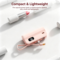Batterie externe mini 3-en-1 personnalisée avec logo, 5000 mAh, affichage numérique, support de téléphone et câbles intégrés à double embout