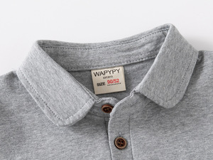 <span class=keywords><strong>Polo</strong></span> tricoté décontracté à manches courtes pour garçons, haut uni pour enfants avec étiquette de poche, col rabattable tendance - Product Image 5