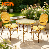 Ensemble de table et chaises rondes en rotin pour extérieur, table à manger ronde, 2 chaises, ensemble de table et chaises en rotin pour extérieur
