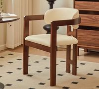 Fauteuil de négociation en bois massif de style mi-siècle, fauteuil design vintage avec revêtement en cuir microfibre pour hôtel, maison d'hôtes, salon de thé