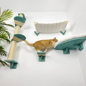 Juego de rascador y árbol de madera moderno para gatos, cama de esquina para gatos, escalones de pared con estante trepador para gatos de Sisal - Product Image 6