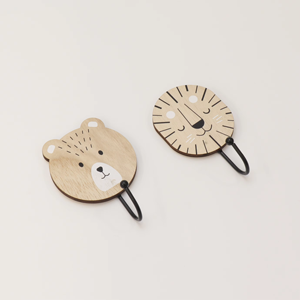 Crochets muraux décoratifs en bois pour chambre d'enfant, motif animaux de dessin animé mignons, porte-manteau mural - Product Image 1