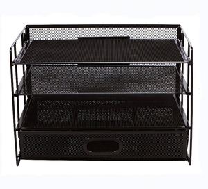 Metal Desktop <b>File</b> <b>Organizer</b> Hanging Mesh <b>File</b> Holder with 4 Trays and 2 Pen Holders Office Desk <b>Organizer</b> - Product Image 3