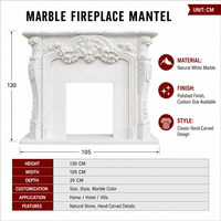 BSA Custom Hand Carved White Marble Fireplace Surround French Rococo Rose Flower Carving Stone Fireplace Mantel High End Villa