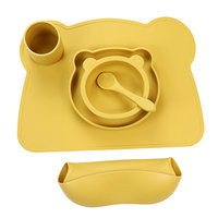 Ensemble d'alimentation pour bébé en silicone en forme d'ours, 6 pièces, bol à ventouse, assiette, cuillère, bavoir, sans BPA, vaisselle pour enfants