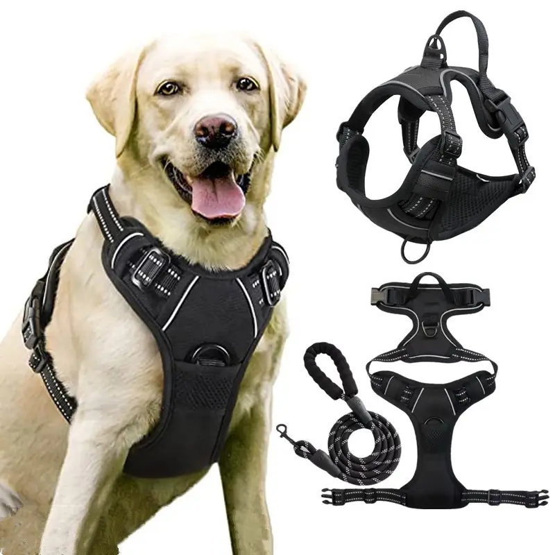 Özel oem logo lüks pet köpek aksesuarları ürünleri supplie geri çekilebilir köpekler için köpek göğüs tasması tel eğitim koşum set