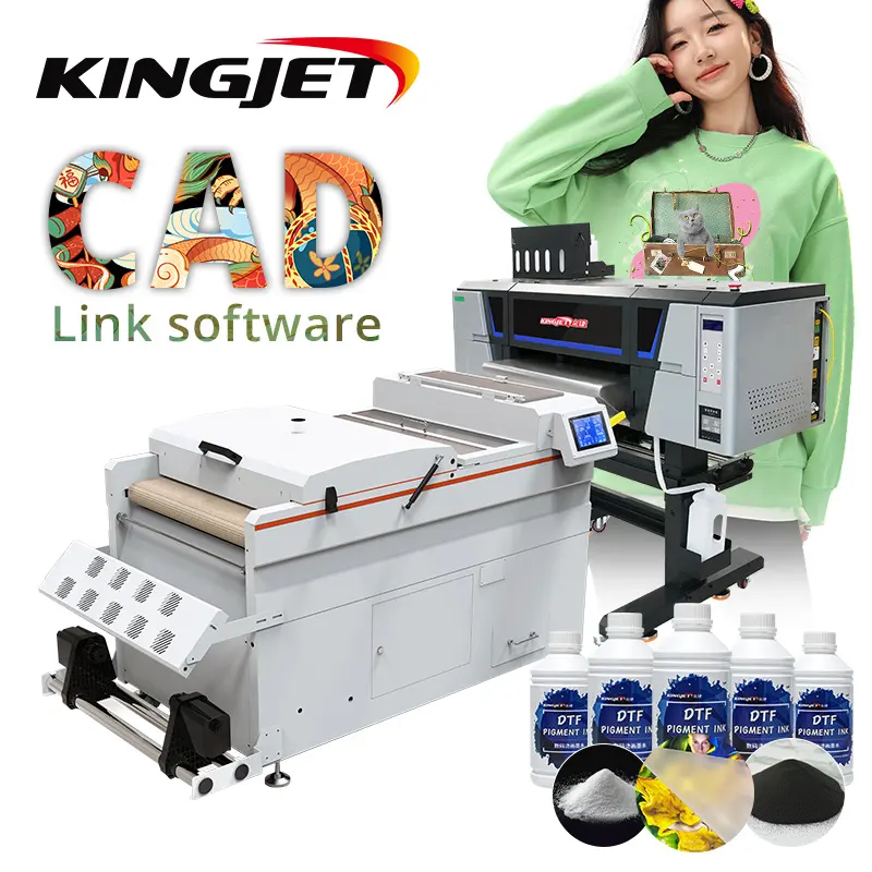 I3200 dtf imprimante pour t-shirt, chauffage personnalisé, transfert de film PET, imprimante poudre, Machine d'impression à secousses, cmjn + blanc