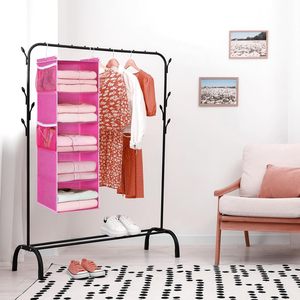 5-<b>Shelf</b> Hanging Closet Organizer 33x15x85cm Foldable Storage <b>Shelves</b> With Side Pockets For Bedroom Clothing - Product Image 2