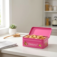 Boîte à biscuits rectangulaire en fer blanc rose personnalisée, recyclable, de qualité alimentaire, pour biscuits, bonbons, chocolat, pain