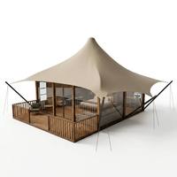 Grande tente tendue en PVDF 48 de 6x8m avec mur en verre double vitrage isolé, hauteur 5,8m, structure en acier quatre saisons, une chambre et un salon