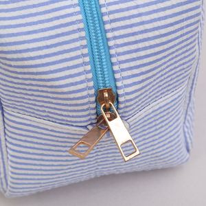 Custom Logo Promotion Personalized Modern Blue-White Striped Zipper Large-Capacity Waterproof Towel <b>Makeup</b> Travel <b>Storage</b> - Product Image 3