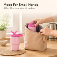 Gobelet isotherme pour enfants 14 oz, tasse à double paroi sous vide, paille pliable, poignée portable pour l'école, les activités de plein air et les voyages des enfants