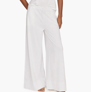 Pantalon de pyjama long pour femmes, pantalon à jambes larges, vêtements de nuit pour la maison, pantalon de nuit en coton uni respirant et absorbant la transpiration pour femmes - Product Image 1