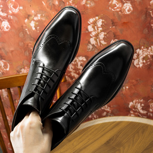 Botas Oxford de Vestir para Hombre, de Cuero Genuino Negro, Punta en Pico, con Cordones, Diseño Sólido, para Todas las Temporadas, Envío Directo - Product Image 6