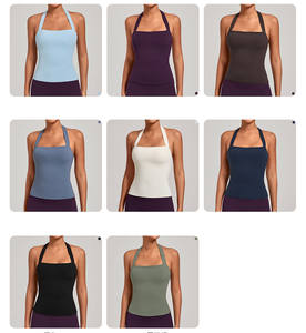 Débardeur de yoga pour femme GH, col halter, col carré, coupe ajustée, vêtements de sport actifs, sensation de nu, sport, gym, fitness, course à pied, débardeur Mujer - Product Image 6