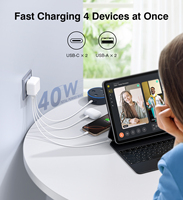 Vente d'usine - Chargeur USB-C ultra-fin 4 ports 40W, charge rapide, chargeur USB C GaN, prise EU/US, adaptateur secteur multiport PD+QC