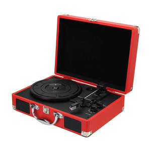 Lecteur de disques vinyles 3 vitesses à entraînement par courroie, style valise rouge, avec haut-parleurs stéréo et sortie USB pour bureau, en promotion - Product Image 2