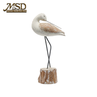 Figurine d'oiseau côtier en résine faite à la main, style bois flotté nautique, sculpture aquatique sur base en bois, décoration pour maison de plage
