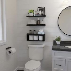 Wall Mounted <b>Storage</b> <b>Rack</b> Black 3 Tier Shelf <b>For</b> Bathroom And Toilet Organizing Miscellaneous Items - Product Image 3