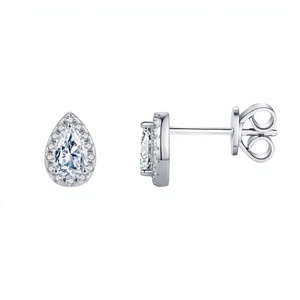Boucles d'oreilles clous en moissanite taille poire couleur D |   Bijoux de mariage en argent sterling 925 plaqué rhodium platine, certifiés CMA, forme goutte d'eau - Product Image 2