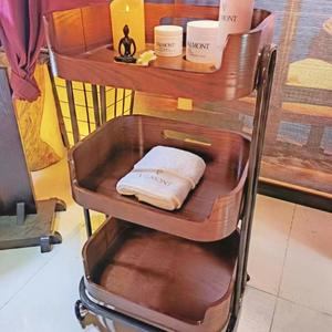 Carrito de Salón de Madera Maciza de Tres Niveles con Diseño Moderno 2026, Mueble Multifuncional Móvil para Herramientas de Peluquería para Salones de Belleza - Product Image 3