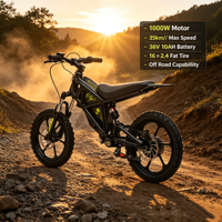 Moto électrique tout-terrain légère en aluminium pour enfants, 1000W, transmission par moyeu arrière, vitesse maximale 35 km/h, pneus tout-terrain de 16 pouces, charge utile 70 kg, E-Bike