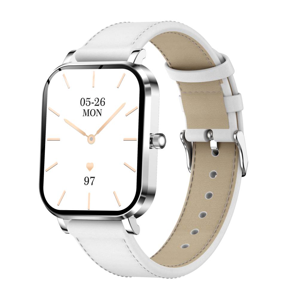 Marco plateado + correa de cuero blanco