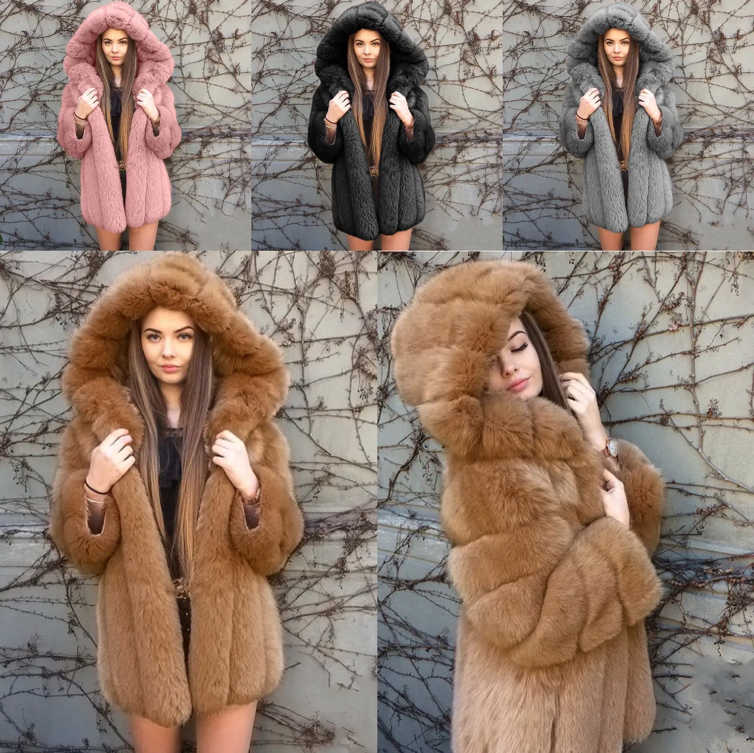 OEM Wholesale Fashion Long Ladies Winter Coats Hood Women Faux Fox Fur Jacket Coats