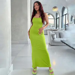 XS XXS Sleeveless Bodycon Causal Plain Color floor length elegant dresses summer flared 2023 maxi dress for women