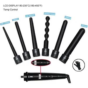 Electric Comb LCD Hair Curling Iron Suite Combination Interchangeable Hair Curler 6 in 1 Curling Wand Set 6 Interchangeable Hair