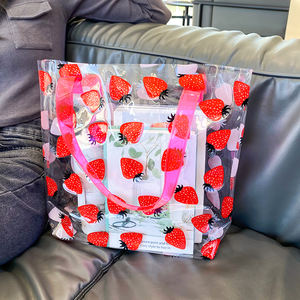 Bolsa Transparente Personalizada con Logotipo y Diseño de Durazno Rojo para Mujer - Bolsa de Compras de PVC Transparente, Bolsas de Playa de PVC Coloridas para Regalo - Product Image 2